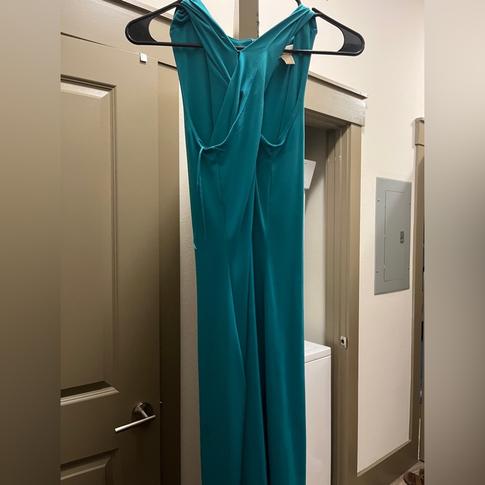 Michael Kors cross neck teal dress